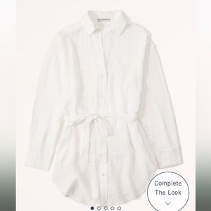 Abercrombie Gauzy Beach Mini Dress Coverup in white, size Medium